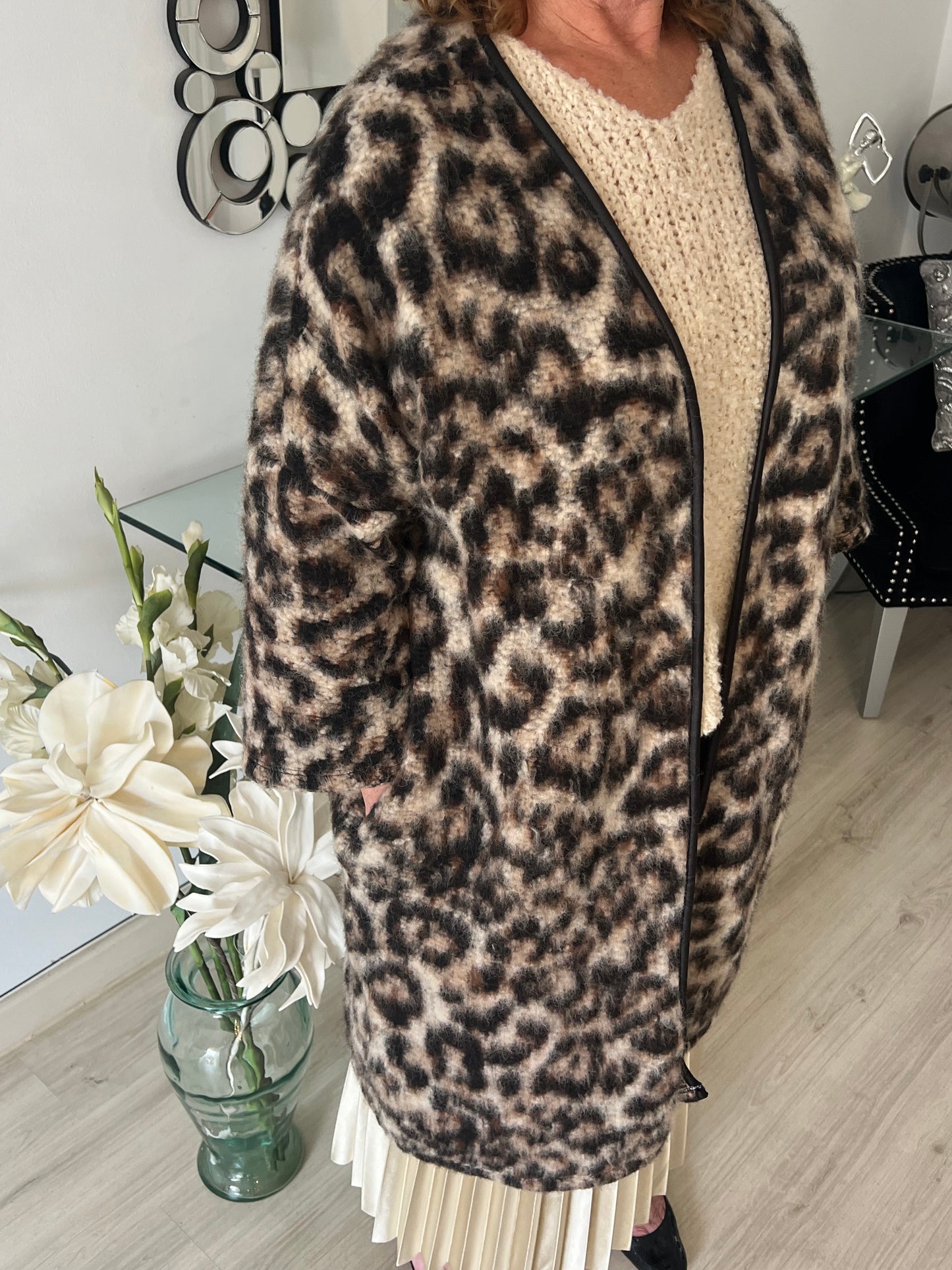 Leopard Print Wool Coatigan