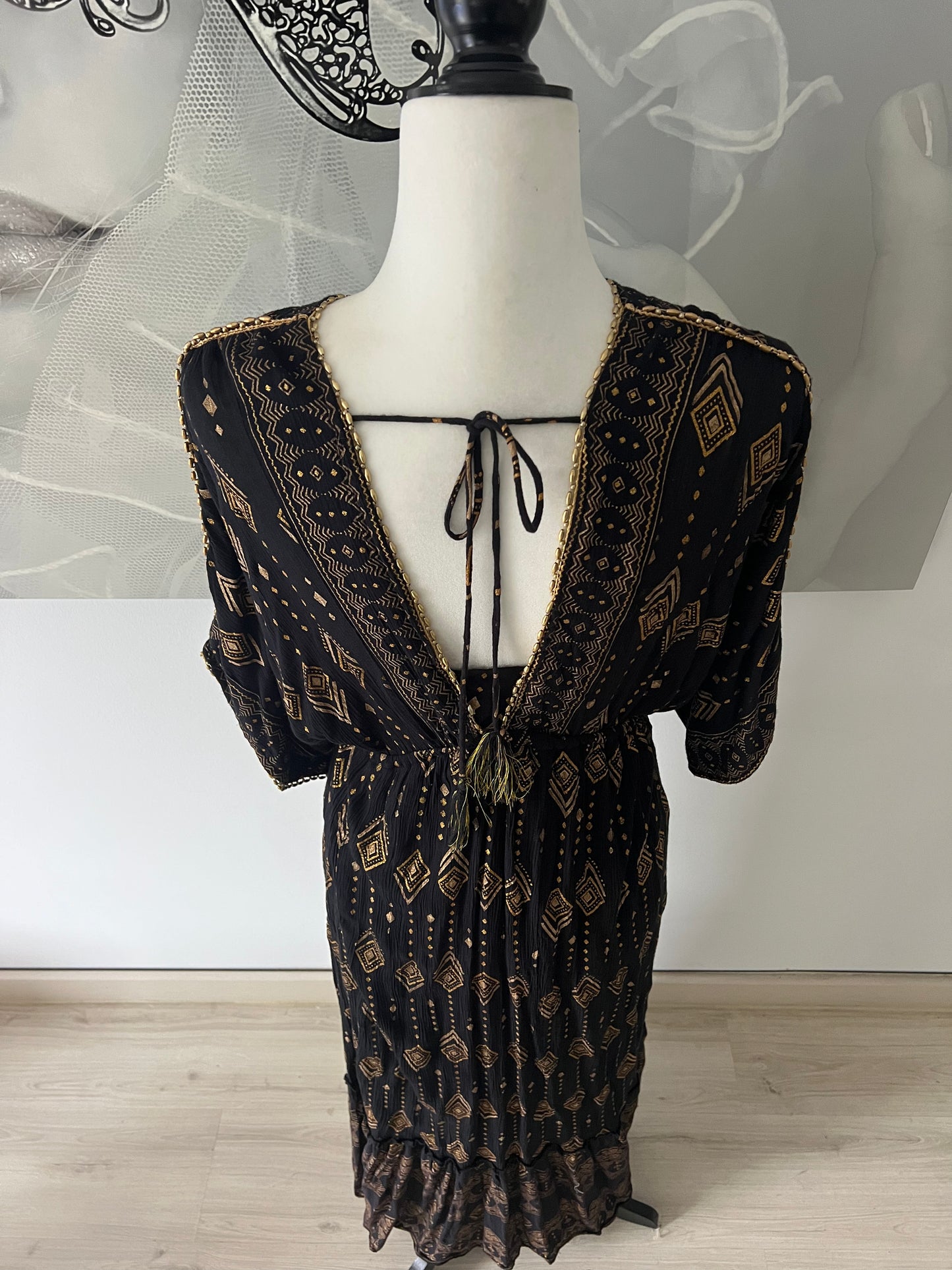 Boho Style Dress with Gold Detail