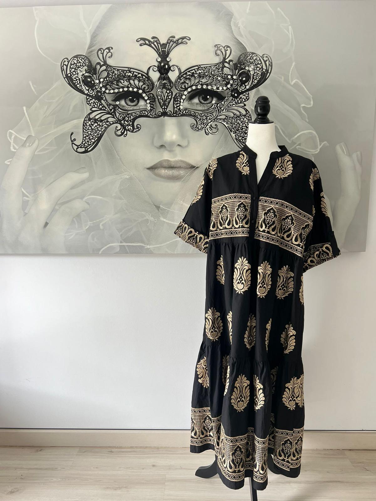 Vestido estilo griego con bordado dorado