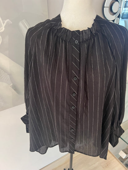 Cream Blouse with Black Pinstripe