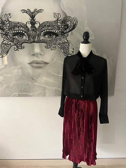 Burgundy Velvet Pleated Skirt