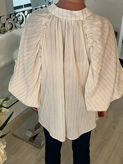 Cream Blouse with Black Pinstripe