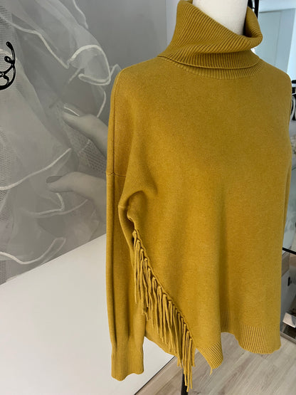 Polo Neck Jumper with Fringe