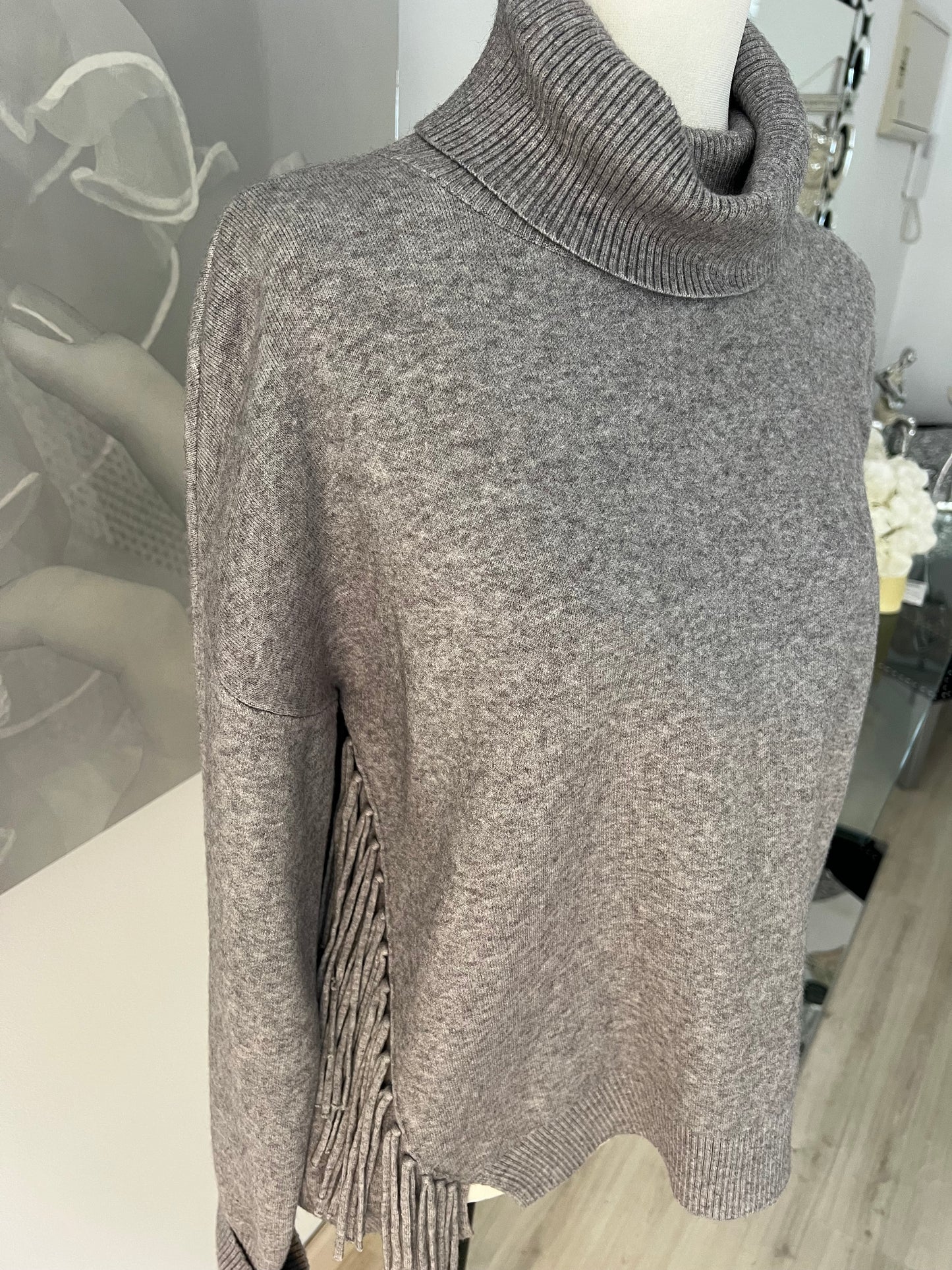 Polo Neck Jumper with Fringe