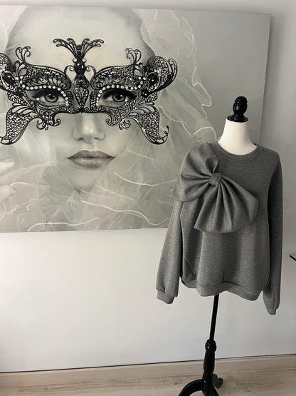 Soft Sweatshirt with Shoulder Bow Detail