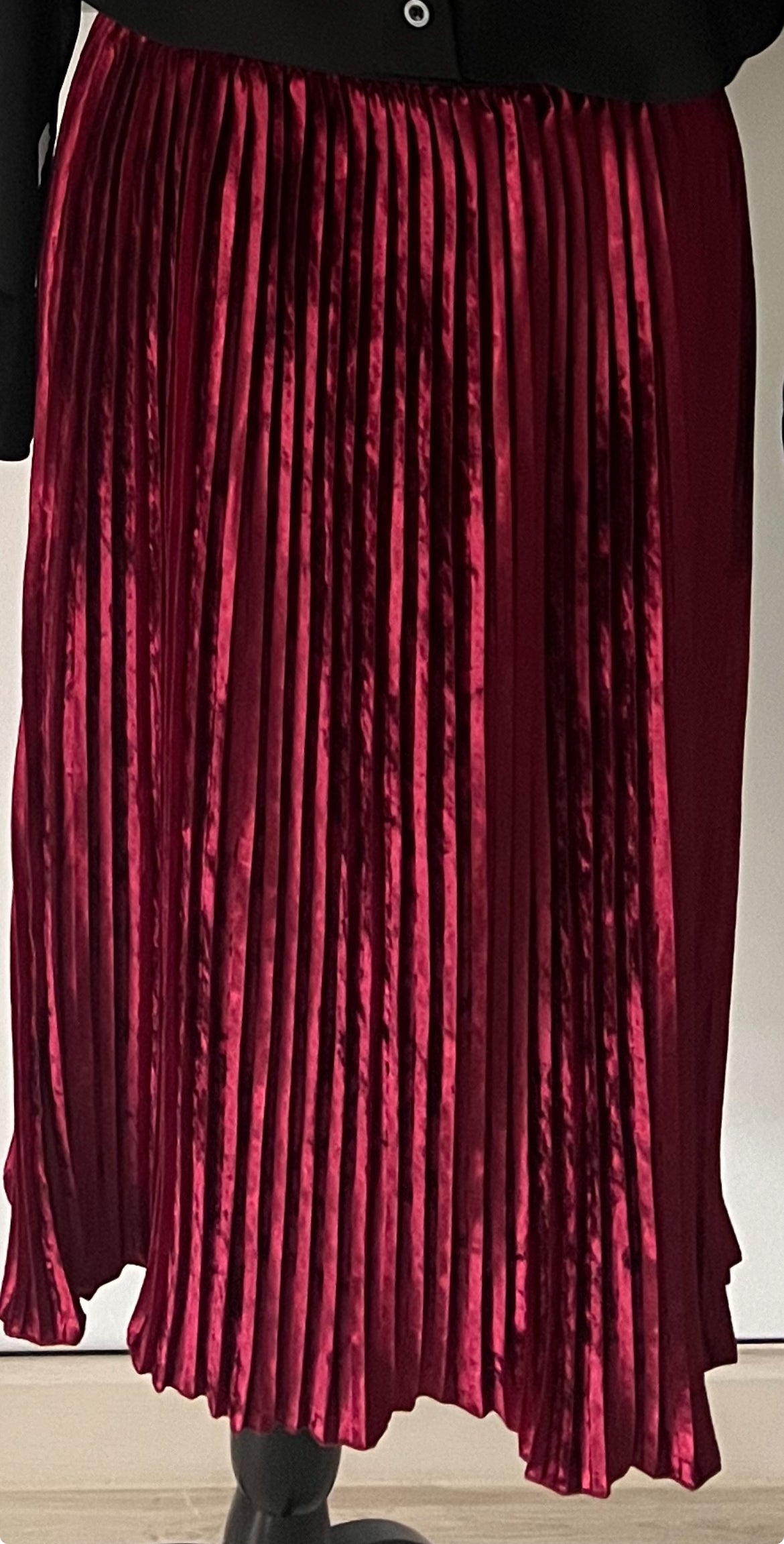 Burgundy Velvet Pleated Skirt