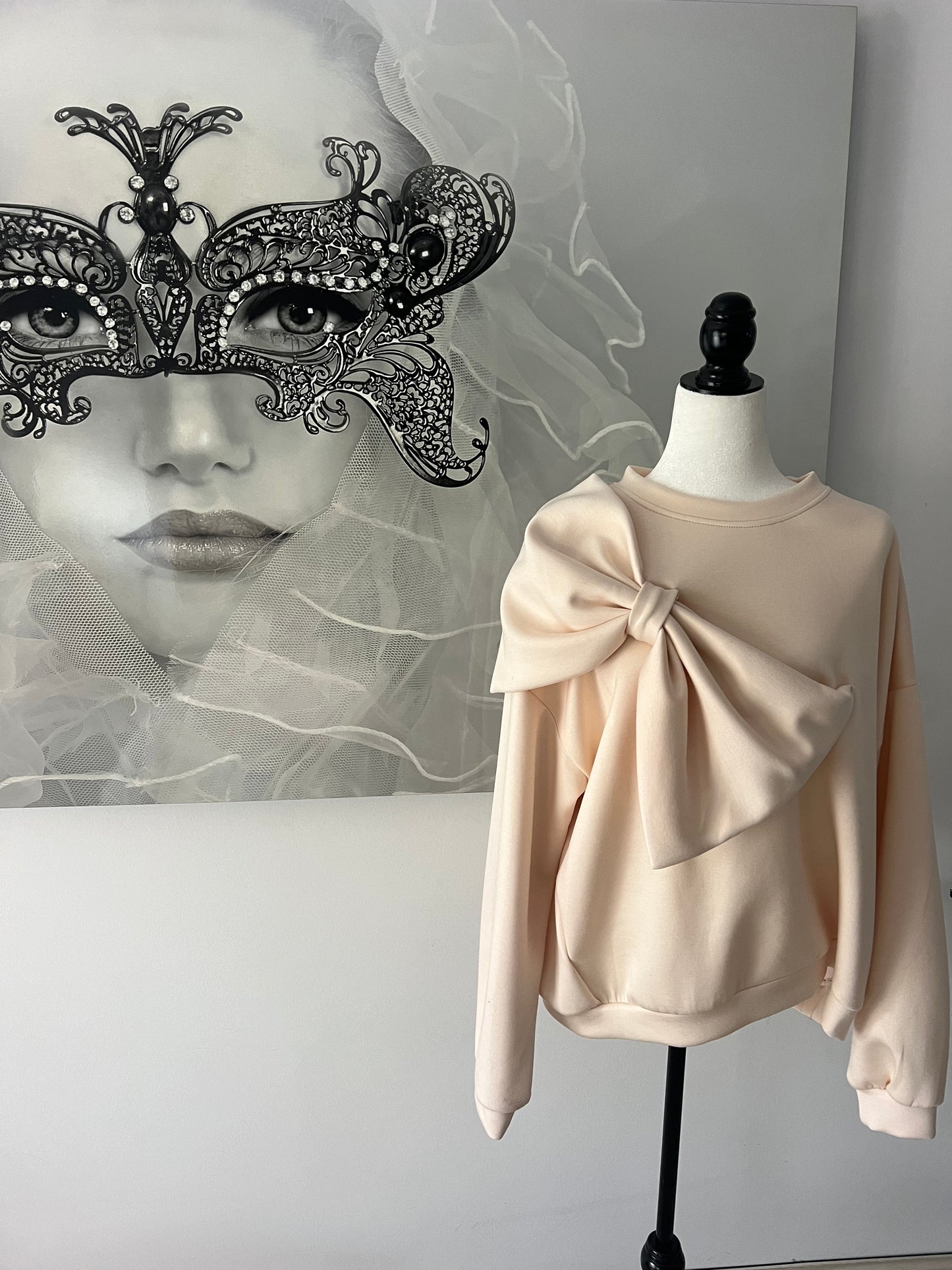 Soft Sweatshirt with Shoulder Bow Detail