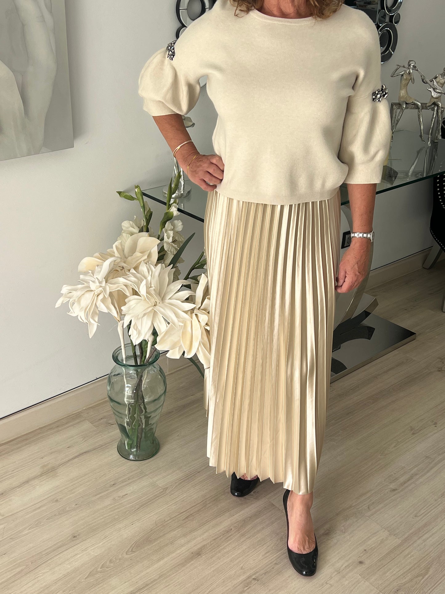 Long Satin Pleated Skirt