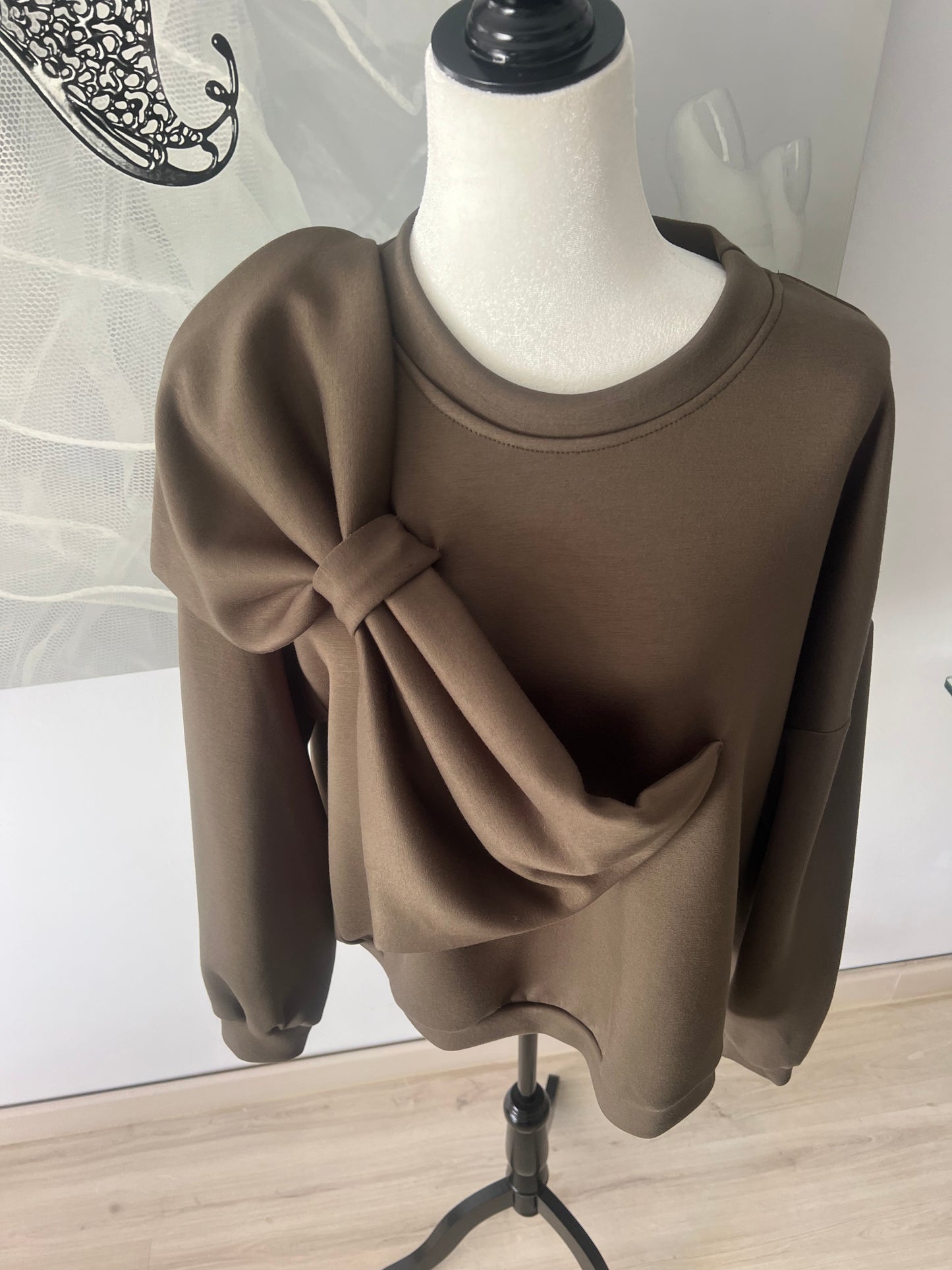 Soft Sweatshirt with Shoulder Bow Detail