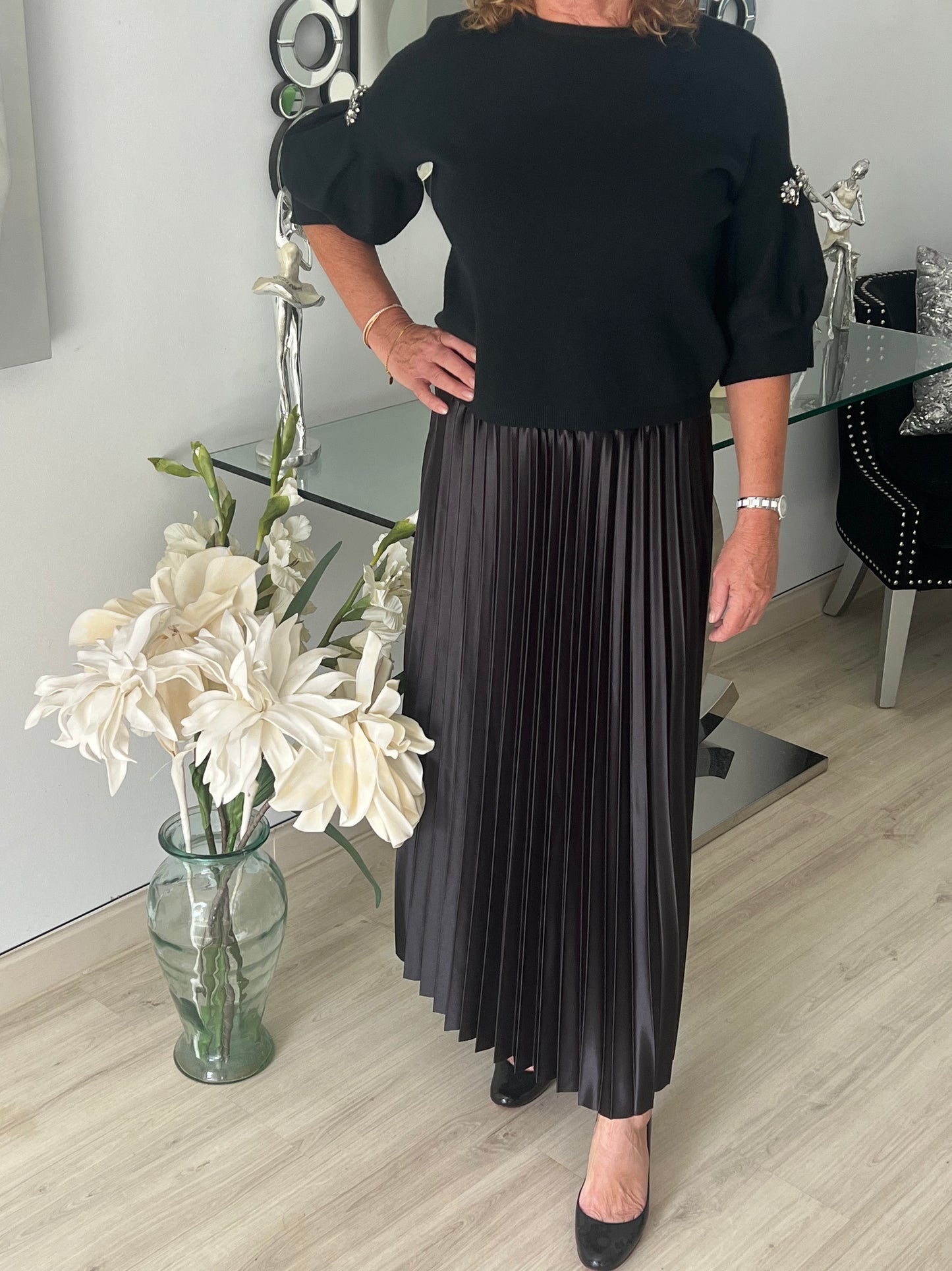 Long Satin Pleated Skirt