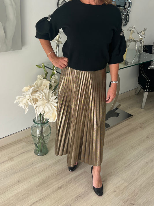 Long Gold Shimmery Pleated Skirt
