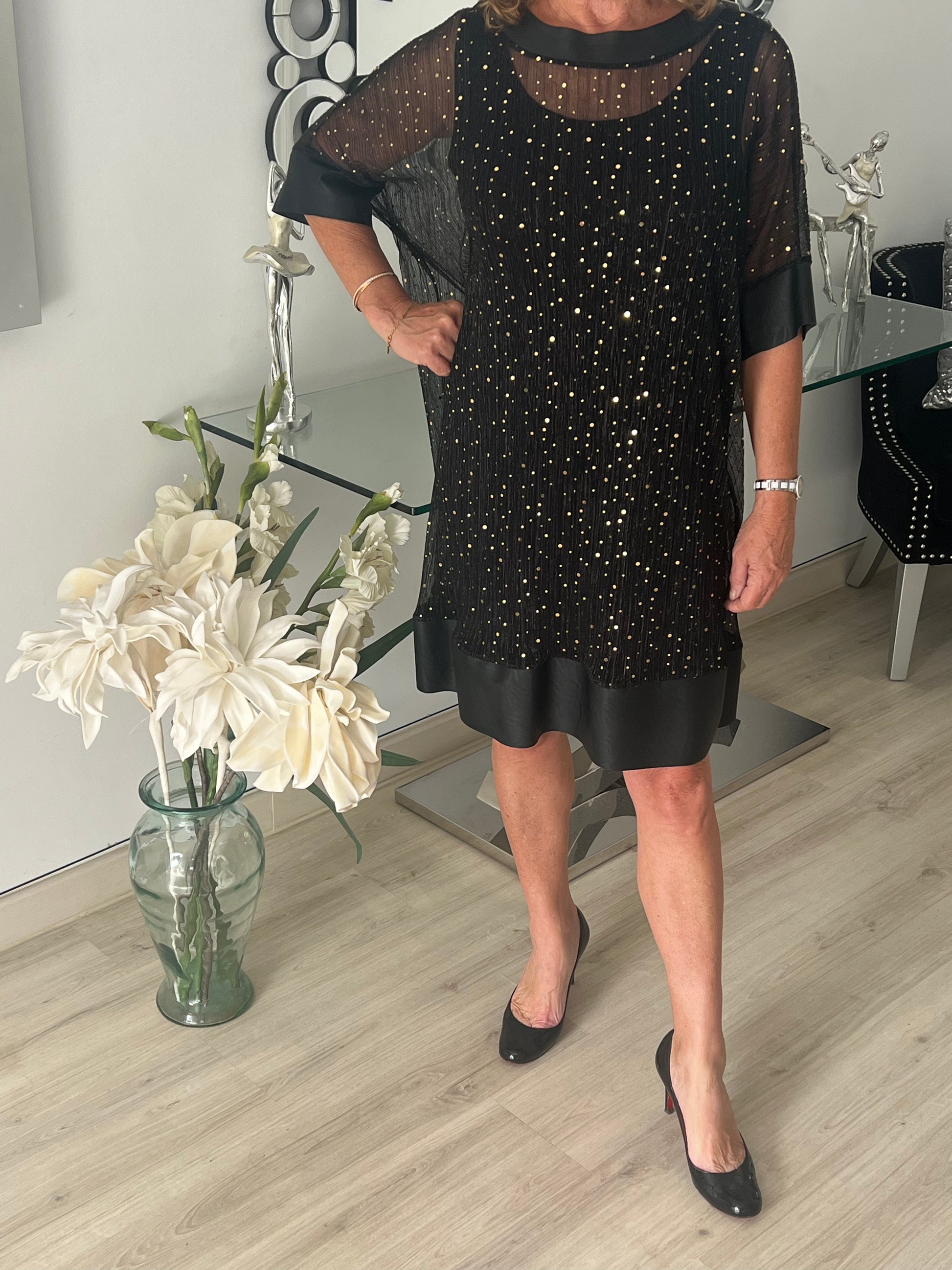 Sequin Black Dress With Gold Trim Black Sequin Gold Halterneck Trim Detail Mini Dress Sequin Black Dress With Gold Trim Black Sequin Gold Halterneck Trim Detail Mini Dress