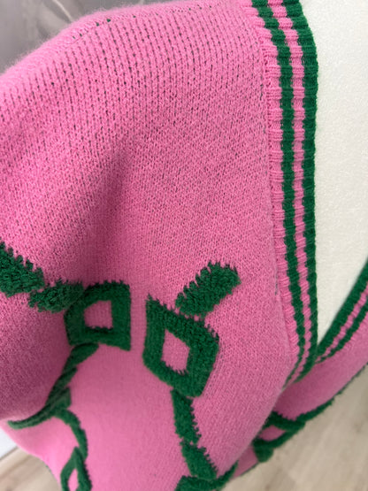 Cardigan pink with green design