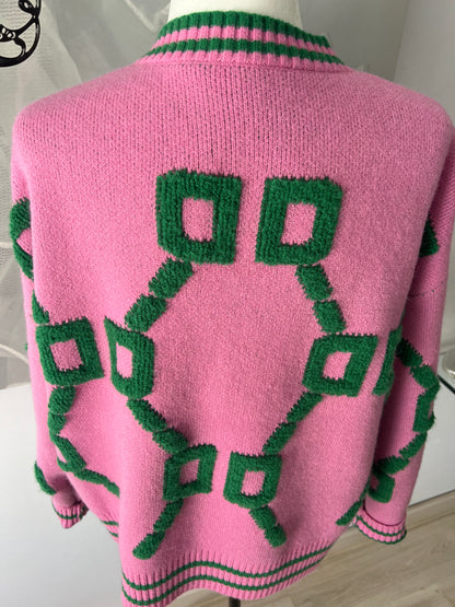 Cardigan pink with green design