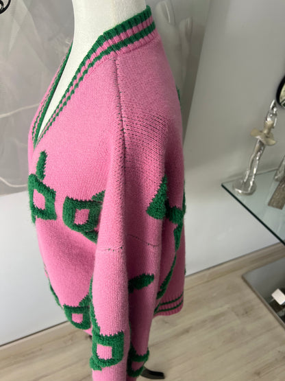 Cardigan pink with green design