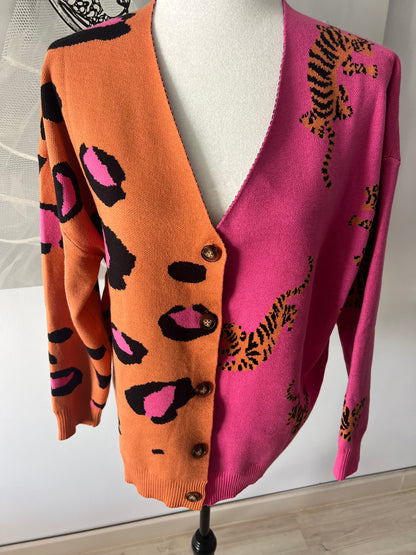 Orange & Pink Cardigan with Tiger Print