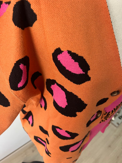 Orange & Pink Cardigan with Tiger Print