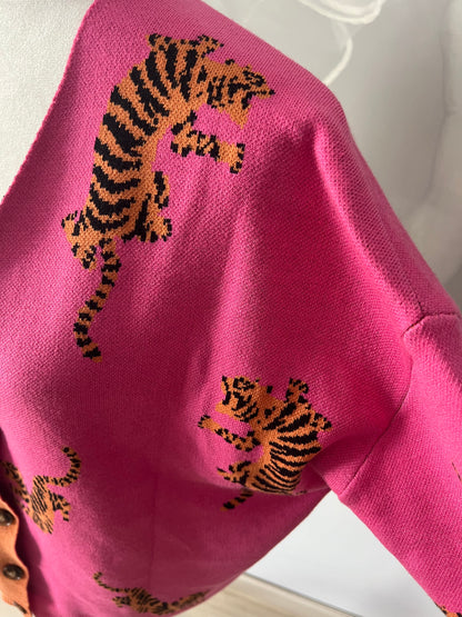 Orange & Pink Cardigan with Tiger Print