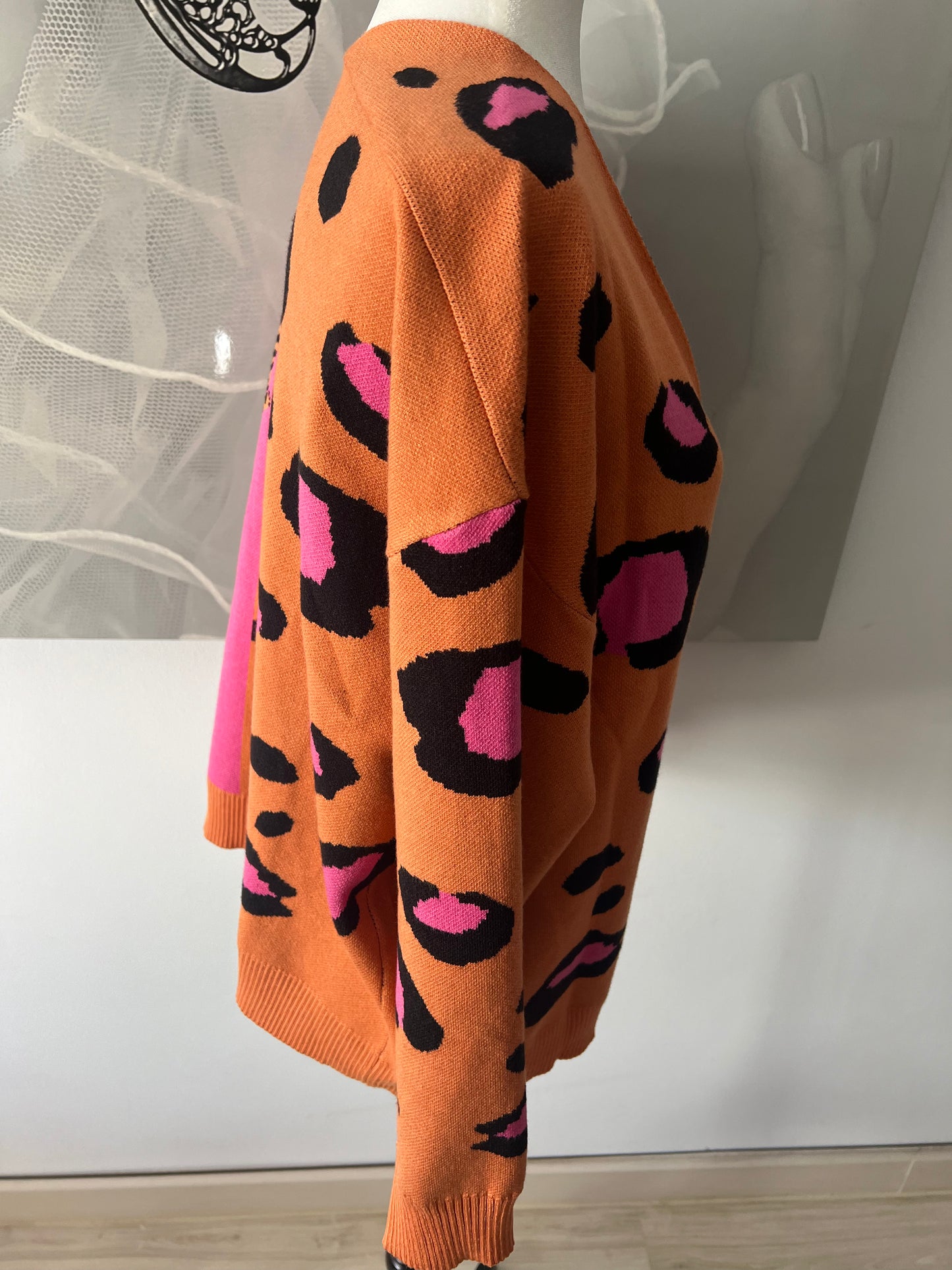 Orange & Pink Cardigan with Tiger Print