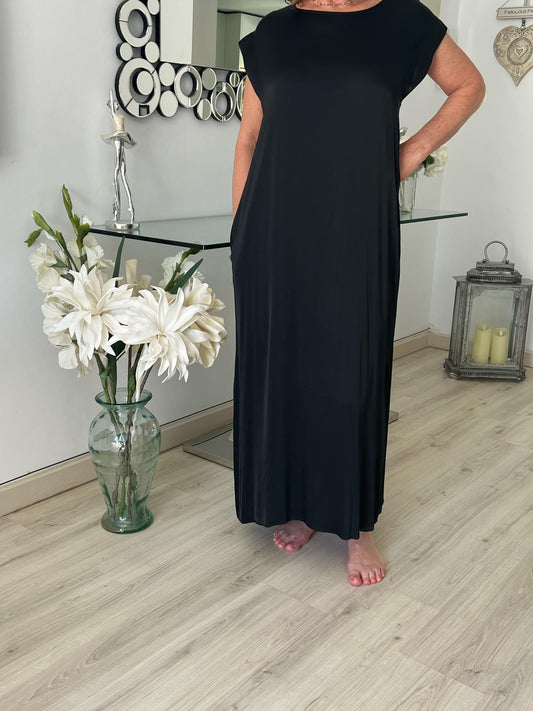 Satin Dress with Pockets and Side Slit